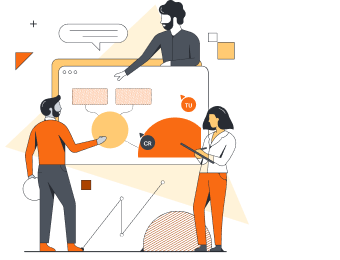 Three colleagues collaborating on a diagram in Lucidchart
