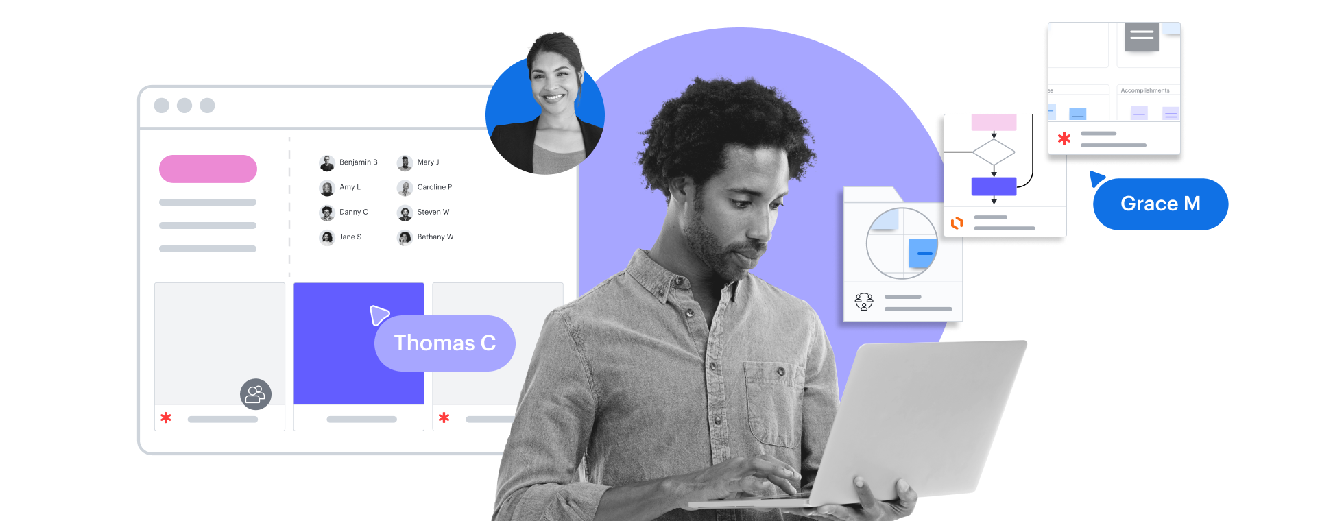 man on a laptop using Team Spaces to collaborate with team members in Lucid