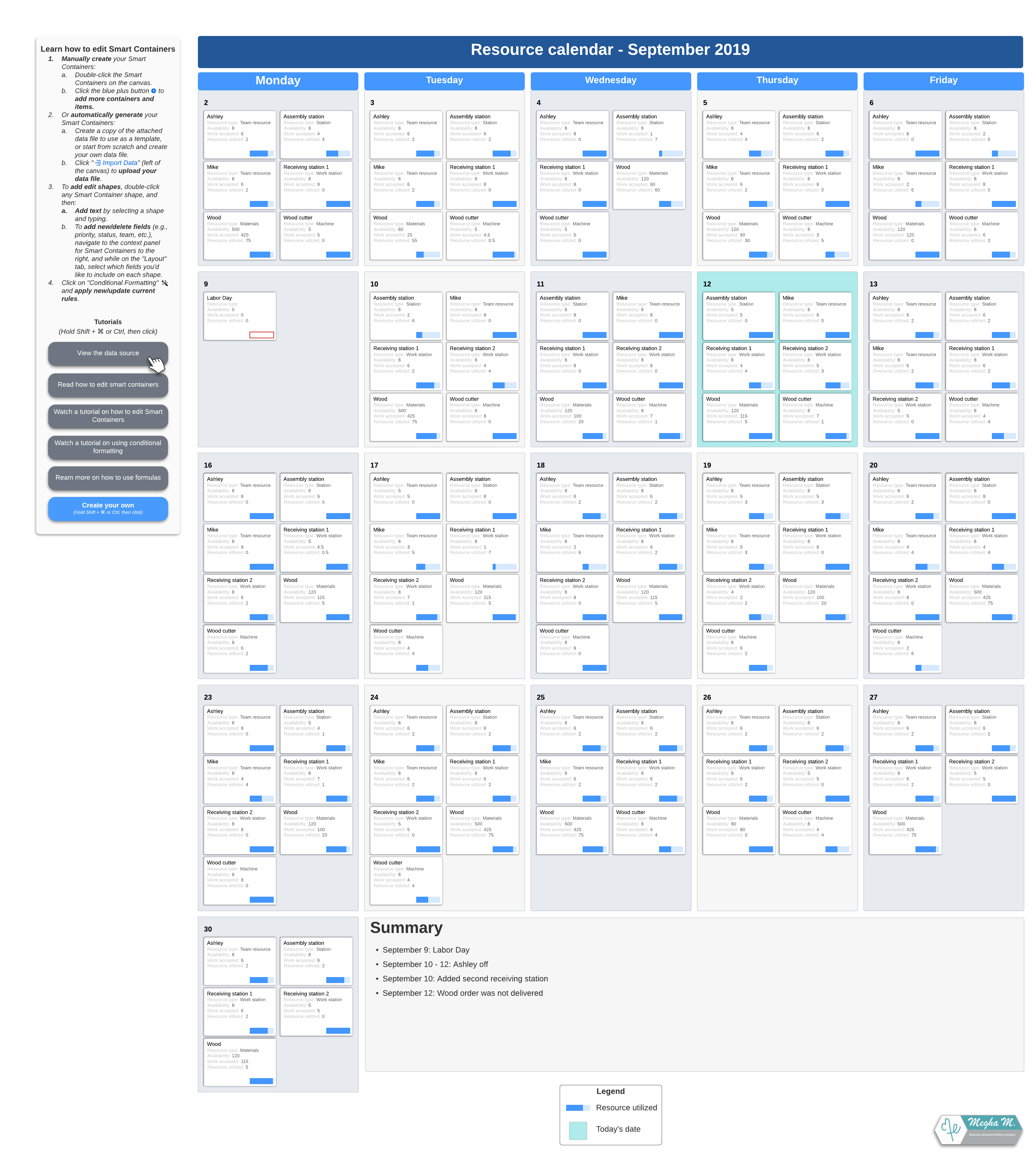 Resource calendar template (click to use template)