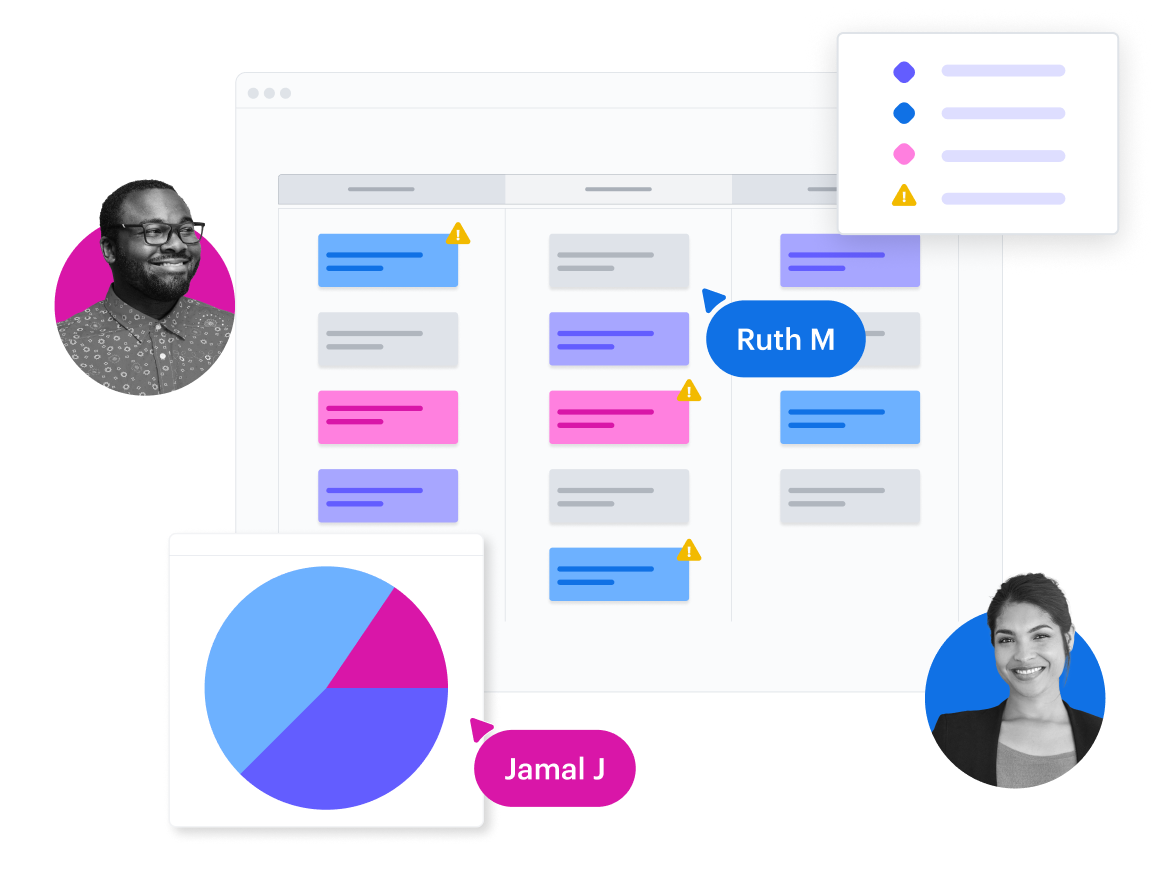 Conceptuele weergave van een Lucidchart dashboard met conditionele opmaak in een tabel en een cirkel diagram