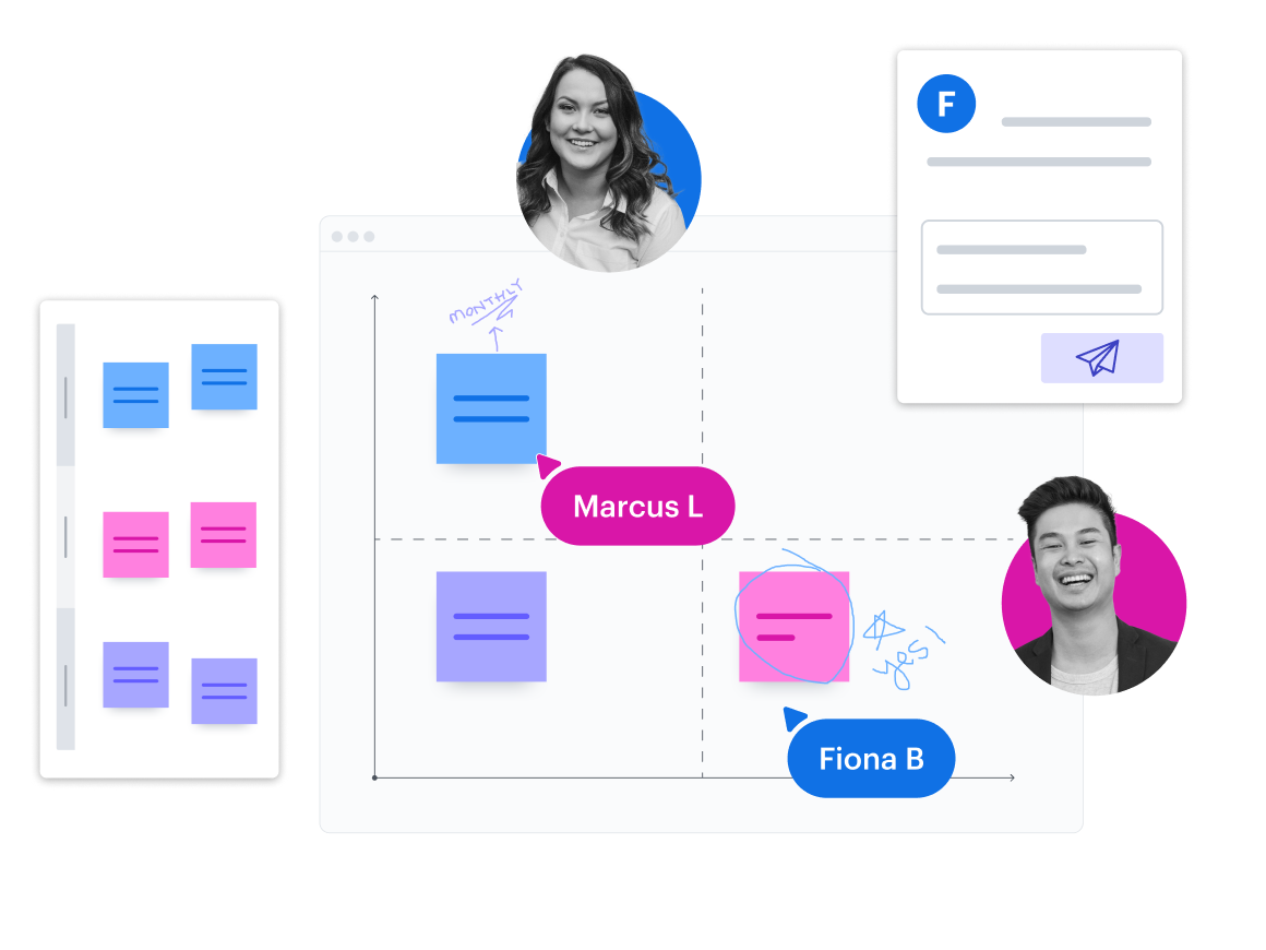 Conceptuele weergave van visuele activiteiten met een matrix en comments in Lucid